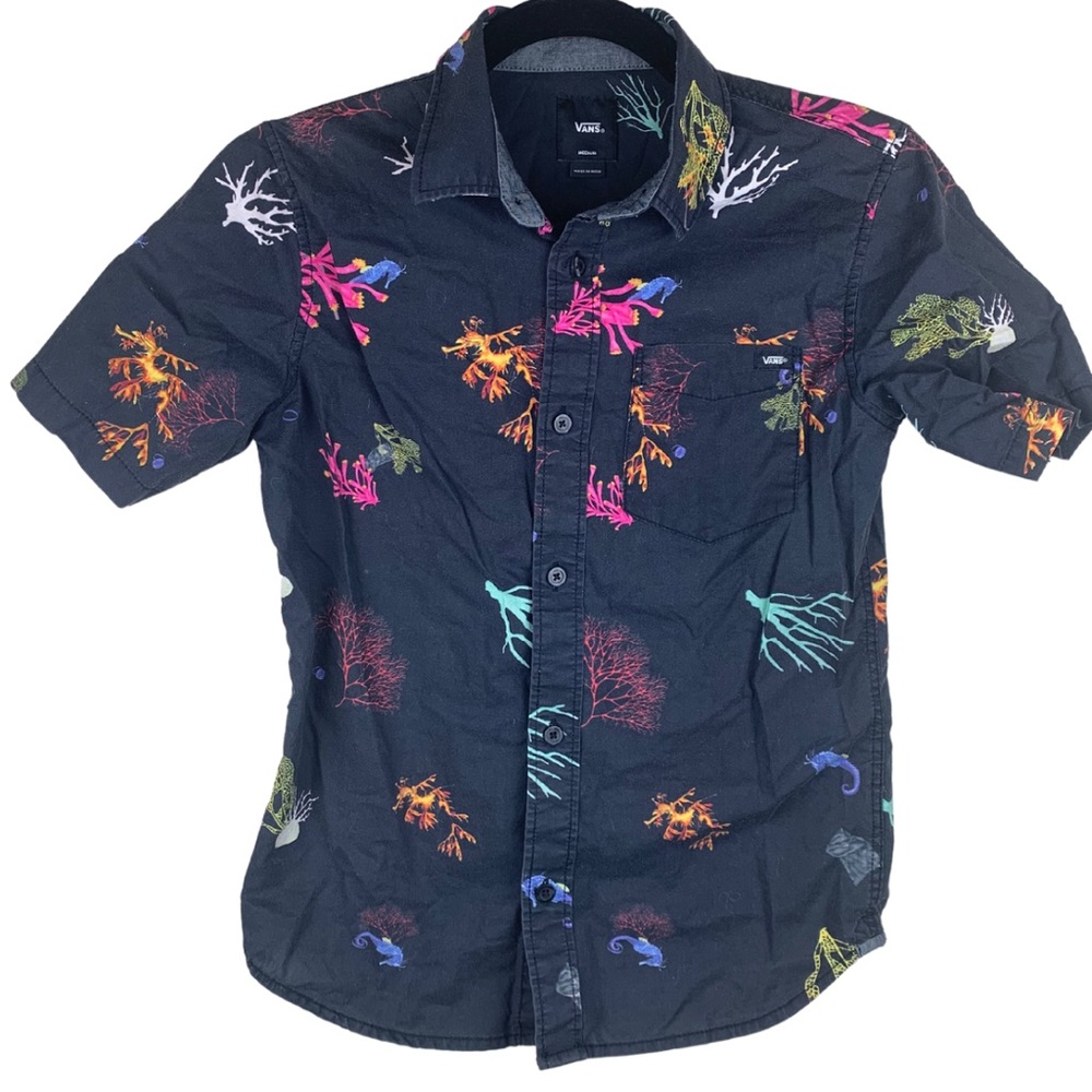 Youth Med VANS Reality Coral black short sleeve button up shirt